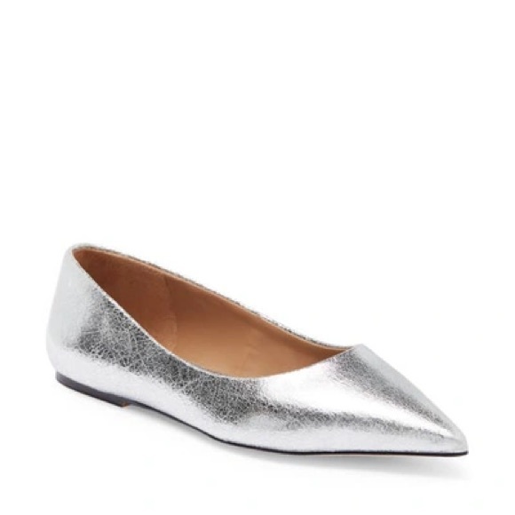Abound Shoes - Abound Silver Crackle Pointed Toe Faux Leather Flats